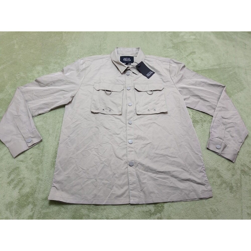 Native Youth Mens Gray Long Sleeve  Button Down Shirt XL READ